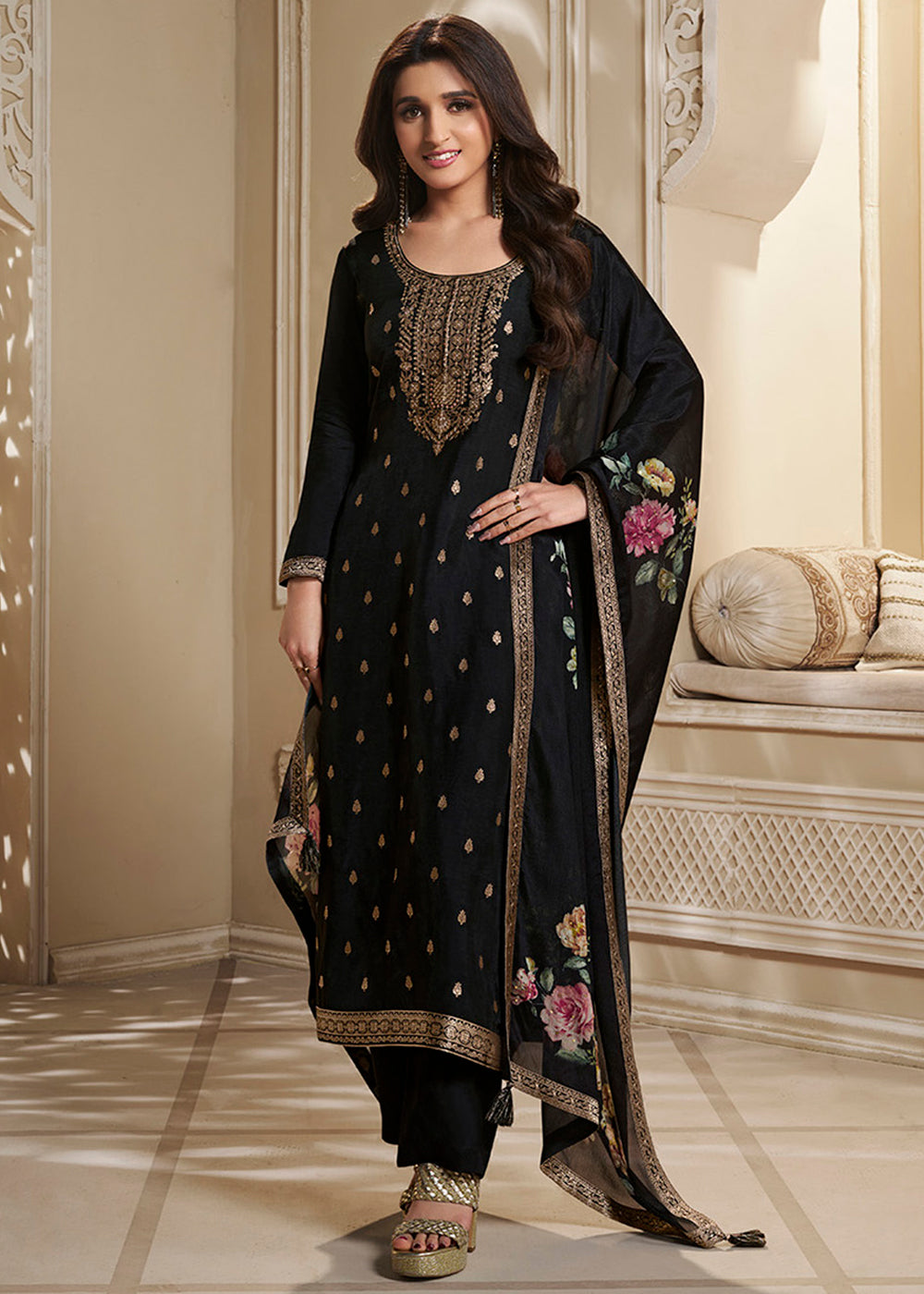 Dola Silk Fabric Designer Zardosi Hand Work Ready to wear Salwar & Kurta Set