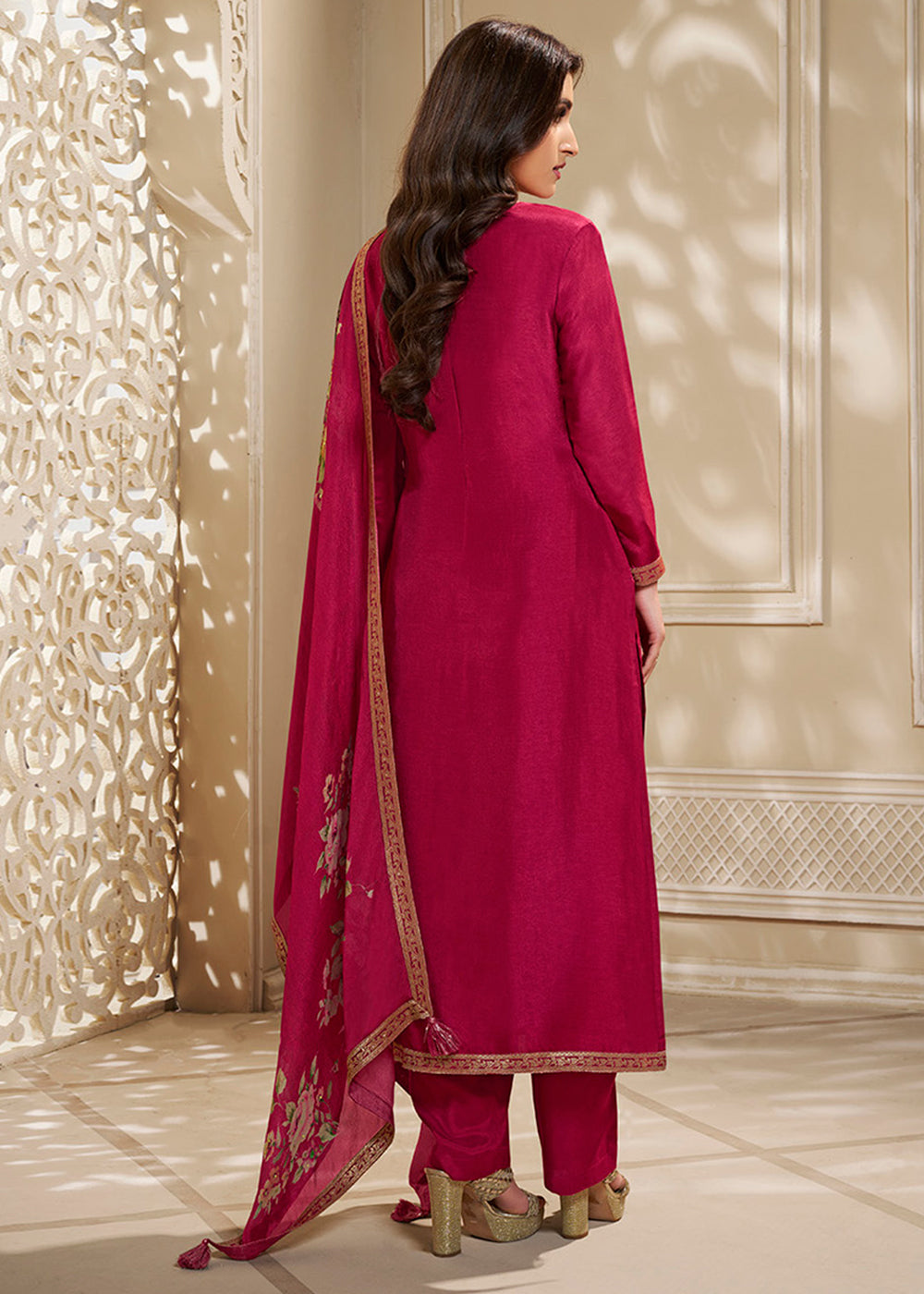 Dola Silk Fabric Designer Zardosi Hand Work Ready to wear Salwar & Kurta Set