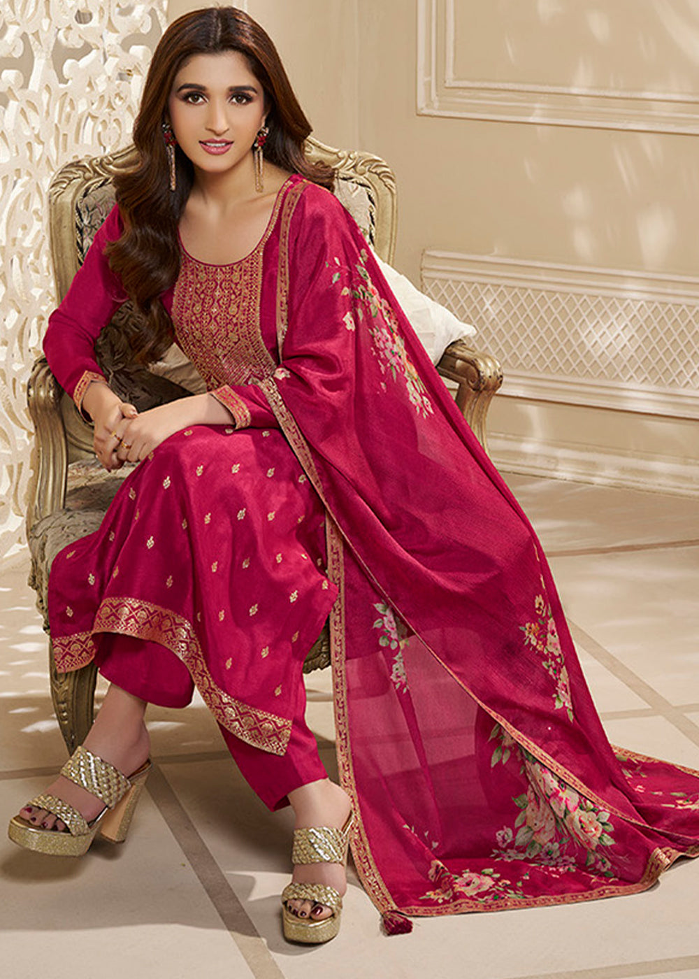 Dola Silk Fabric Designer Zardosi Hand Work Ready to wear Salwar & Kurta Set