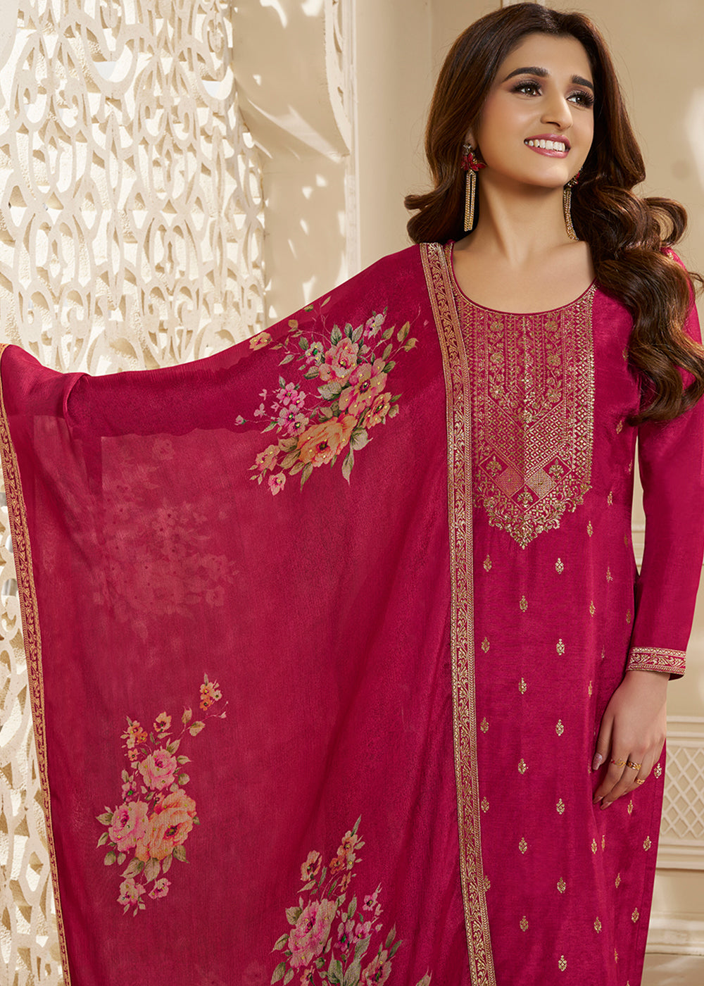 Dola Silk Fabric Designer Zardosi Hand Work Ready to wear Salwar & Kurta Set