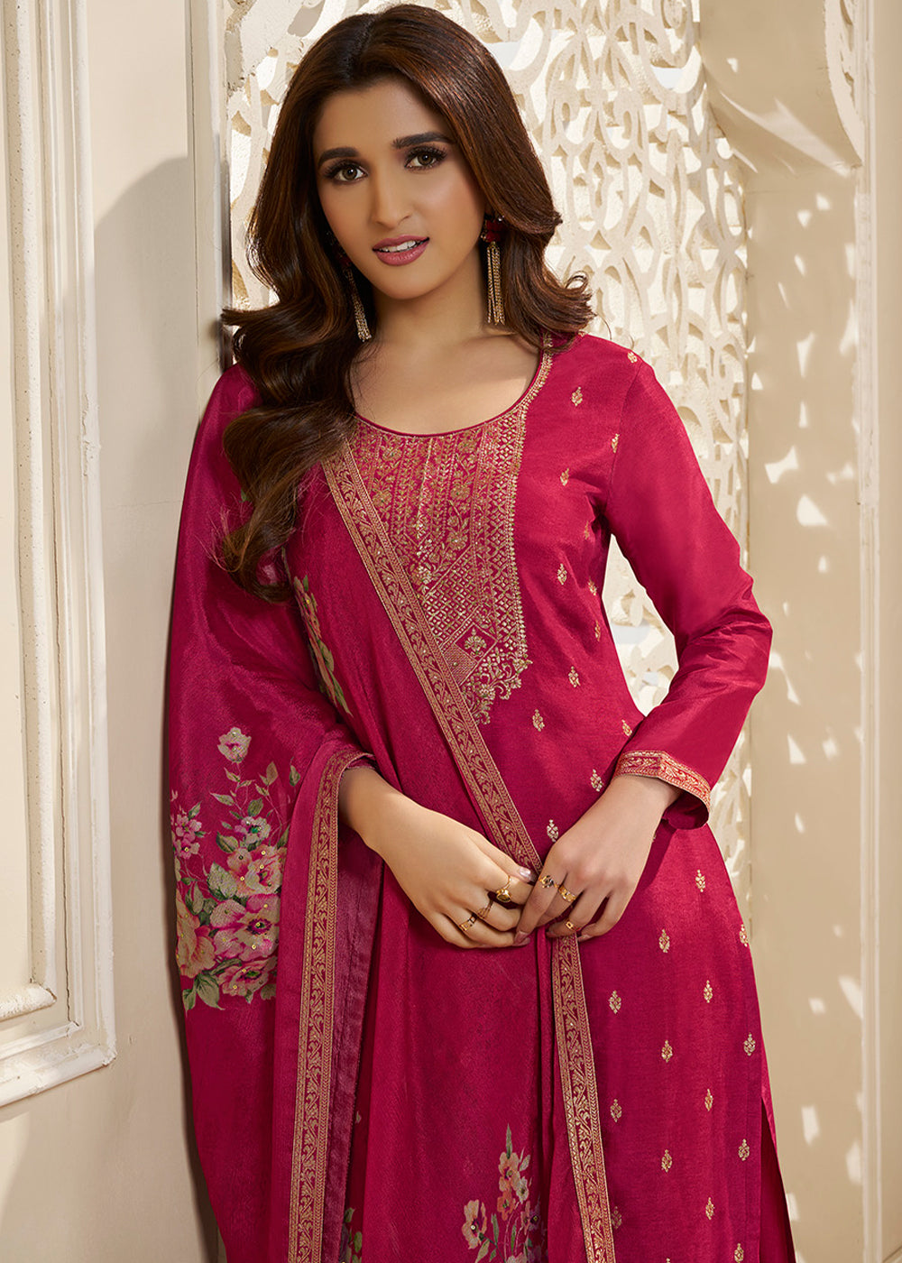 Dola Silk Fabric Designer Zardosi Hand Work Ready to wear Salwar & Kurta Set