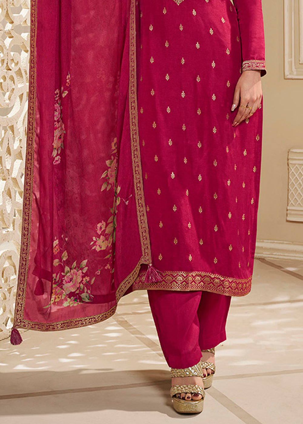 Dola Silk Fabric Designer Zardosi Hand Work Ready to wear Salwar & Kurta Set