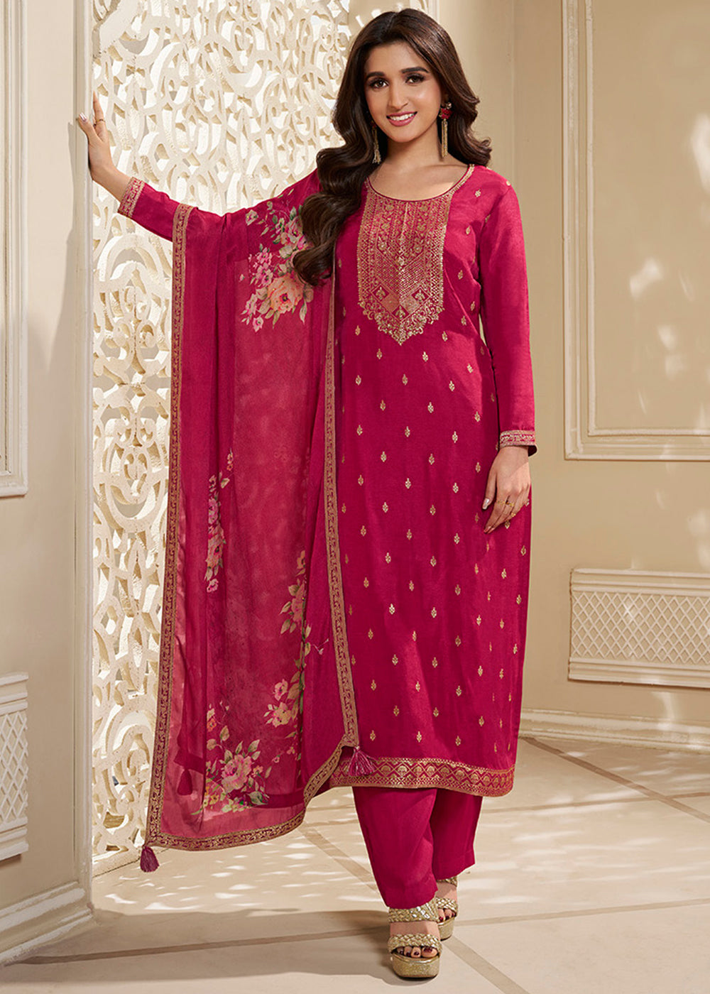 Dola Silk Fabric Designer Zardosi Hand Work Ready to wear Salwar & Kurta Set