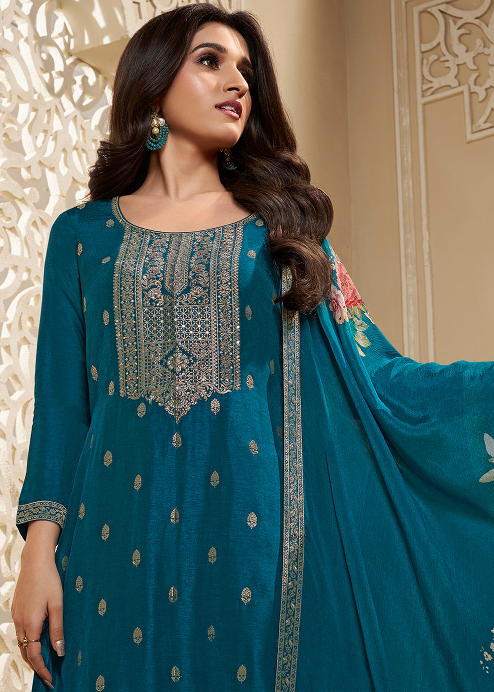Dola Silk Fabric Designer Zardosi Hand Work Ready to wear Salwar & Kurta Set