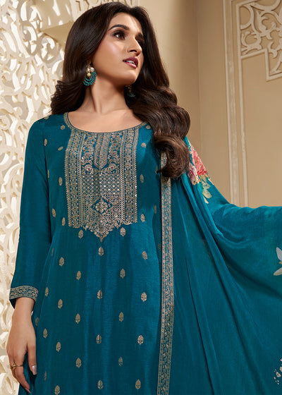 Dola Silk Fabric Designer Zardosi Hand Work Ready to wear Salwar & Kurta Set
