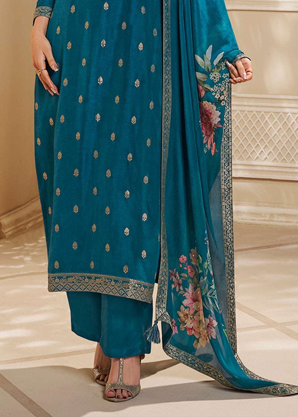 Dola Silk Fabric Designer Zardosi Hand Work Ready to wear Salwar & Kurta Set