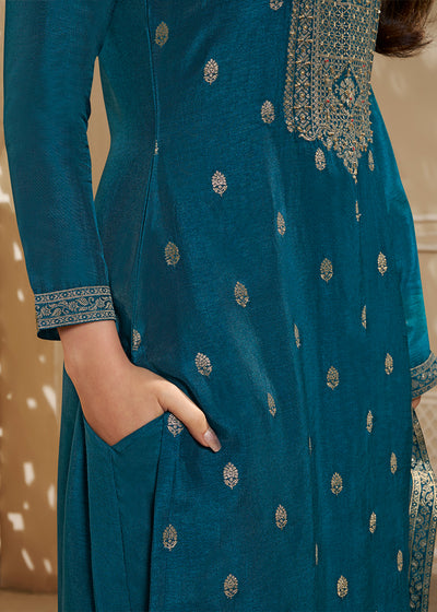 Dola Silk Fabric Designer Zardosi Hand Work Ready to wear Salwar & Kurta Set