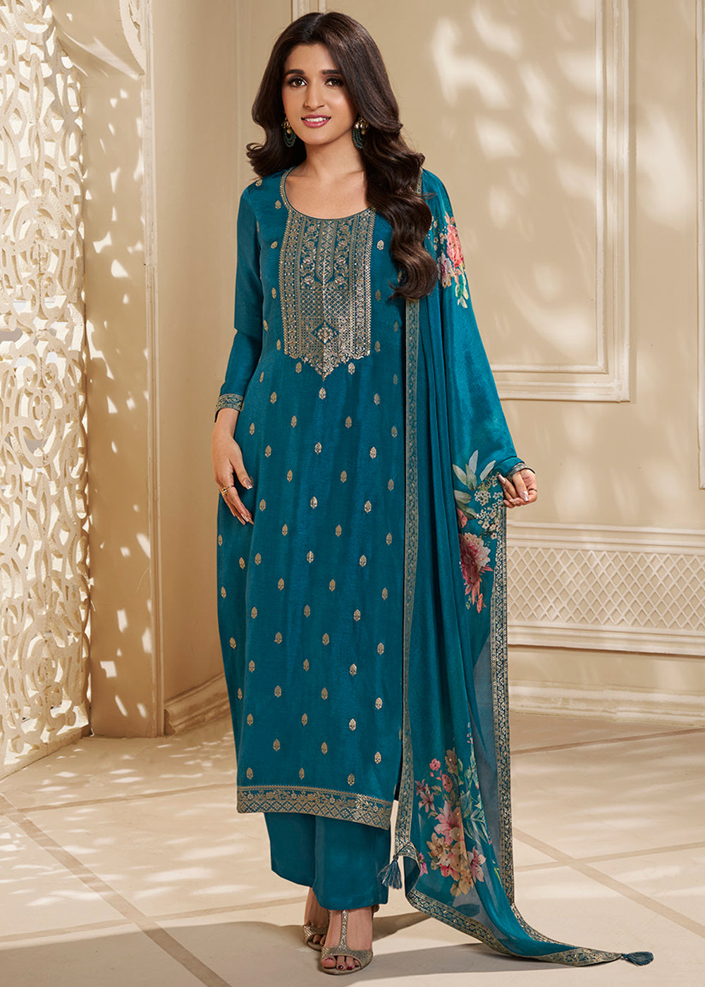 Dola Silk Fabric Designer Zardosi Hand Work Ready to wear Salwar & Kurta Set