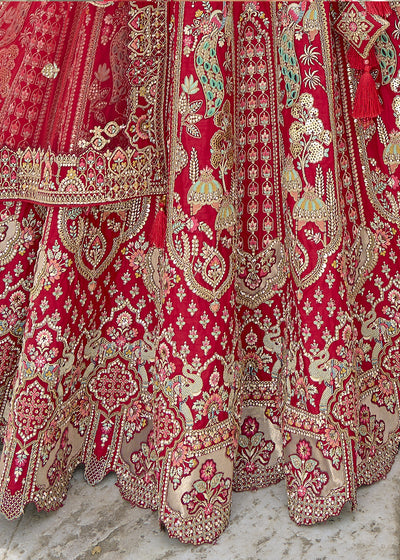 Red Silk Gotta Patti & Hand Work using Bridal Motif Embroidered Bridal Semi Stitched Lehenga with Single Red Color Dupatta