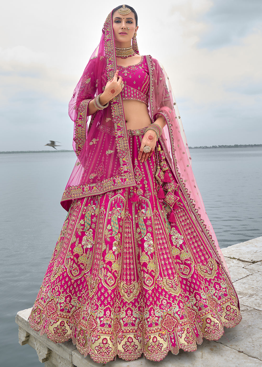 Pink Silk Gotta Patti & Hand Work using Bridal Motif Embroidered Bridal Semi Stitched Lehenga with Single Pink Color Dupatta