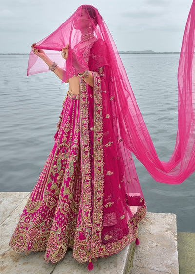 Pink Silk Gotta Patti & Hand Work using Bridal Motif Embroidered Bridal Semi Stitched Lehenga with Single Pink Color Dupatta