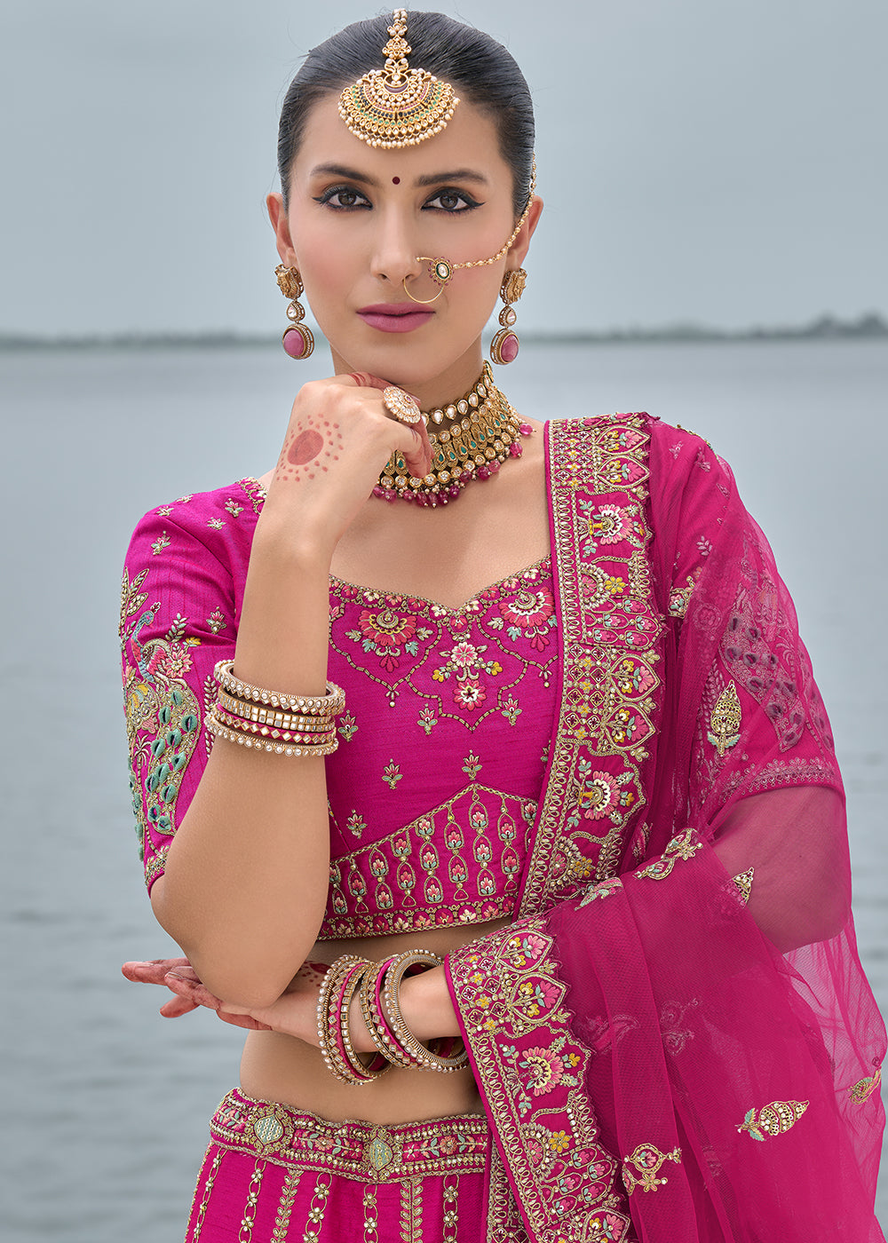 Pink Silk Gotta Patti & Hand Work using Bridal Motif Embroidered Bridal Semi Stitched Lehenga with Single Pink Color Dupatta