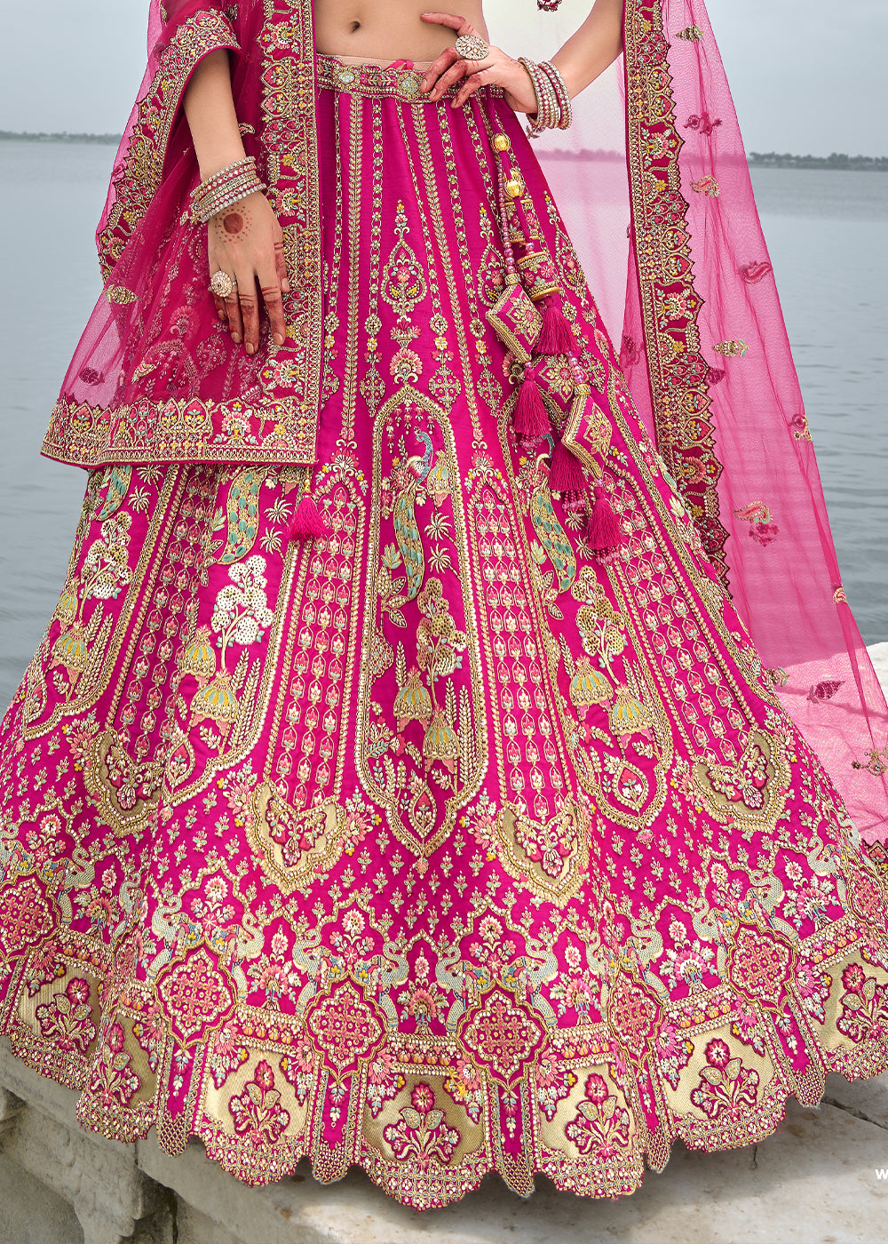 Pink Silk Gotta Patti & Hand Work using Bridal Motif Embroidered Bridal Semi Stitched Lehenga with Single Pink Color Dupatta