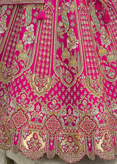 Pink Silk Gotta Patti & Hand Work using Bridal Motif Embroidered Bridal Semi Stitched Lehenga with Single Pink Color Dupatta