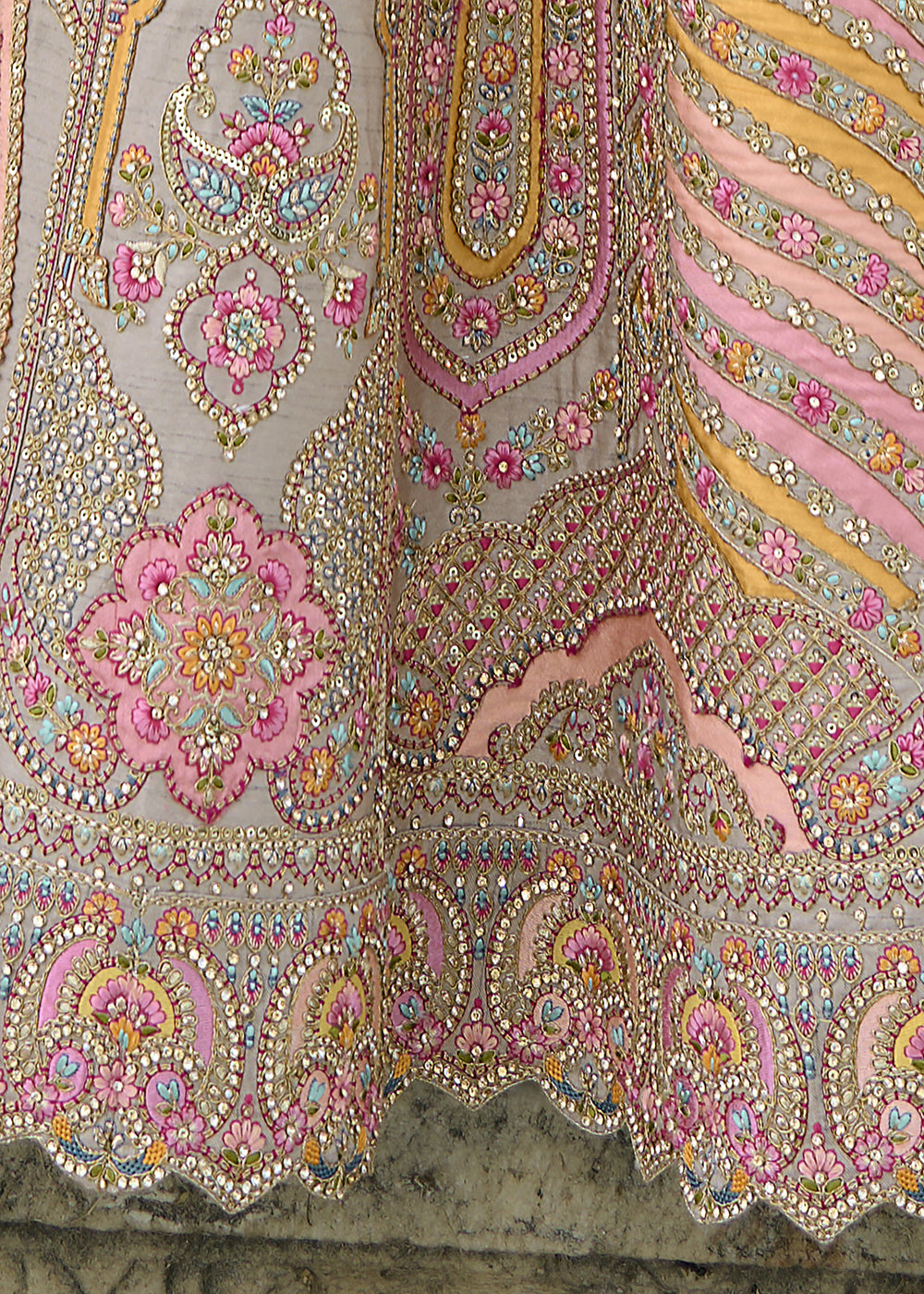 Grey-Pink Silk Hand Work Embroidered Bridal Semi Stitched Lehenga with Single Peach Color Dupatta