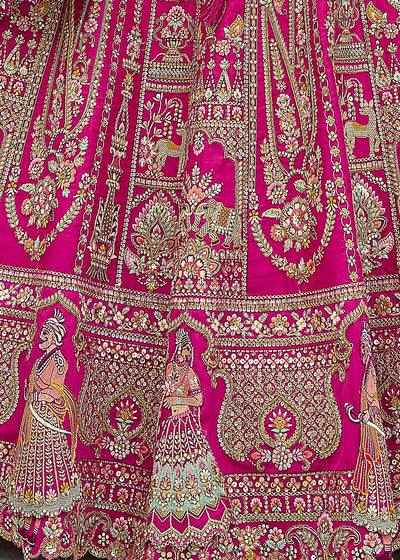 Pink Silk Hand Work using Different Bridal Motif Embroidered Bridal Semi Stitched Lehenga with Single Pink Color Dupatta