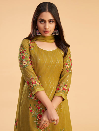 Shimmer Organza Fabric Sequins embroidery Semi-Stitched Straight Kurta Set- Zaida 12