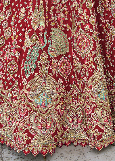 Red Silk Gotta Patti & Hand Work using Bridal Motif Embroidered Bridal Semi Stitched Lehenga with Single Red Color Dupatta