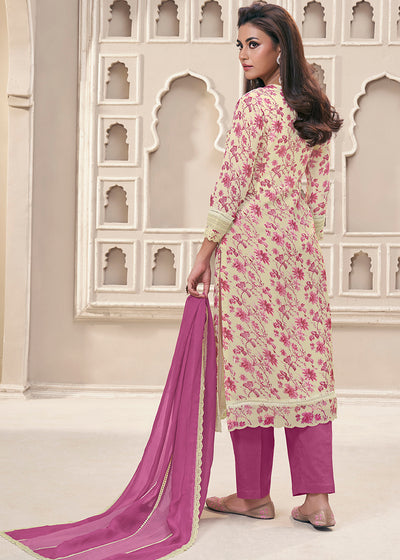Organza Fabric Digital Jaal Floral printed Reay to wear Straight Kurta Set