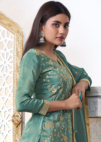 Tissue Fabric with Pitta Work Reay to wear Sharara & Kurta Set