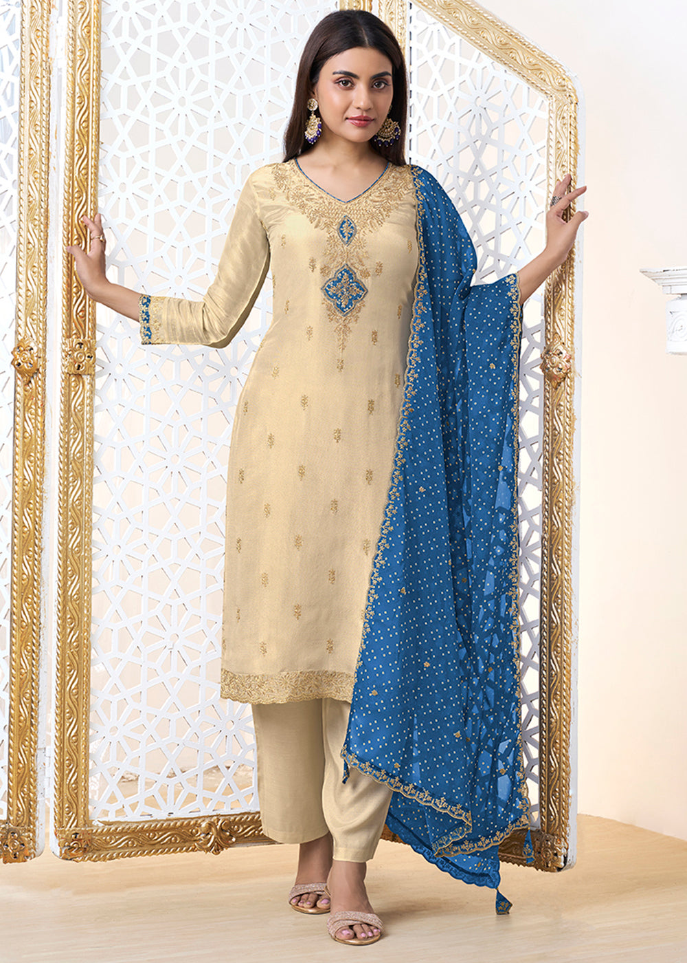 Tissue Fabric with Sequins Embroidery Reay to wear Salwar & Kurta Set