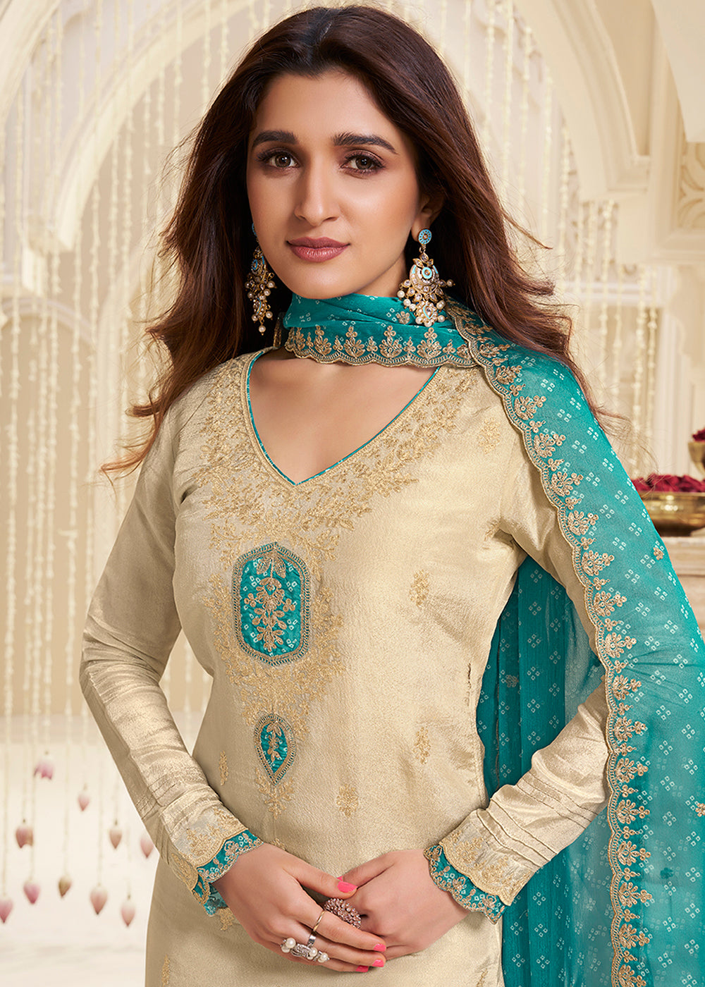 Tissue Fabric with Sequins Embroidery Reay to wear Salwar & Kurta Set