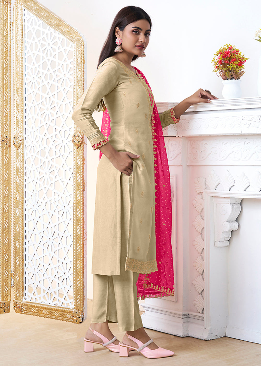 Tissue Fabric with Sequins Embroidery Reay to wear Salwar & Kurta Set
