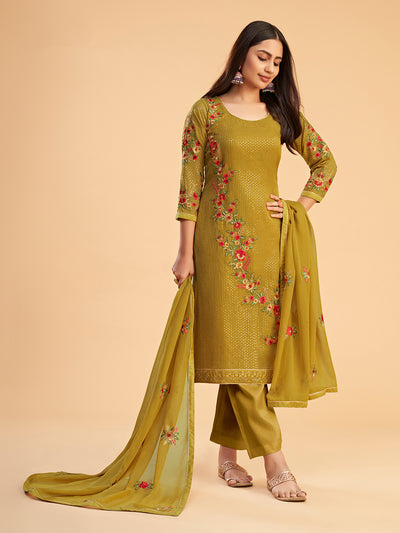 Shimmer Organza Fabric Sequins embroidery Semi-Stitched Straight Kurta Set- Zaida 12