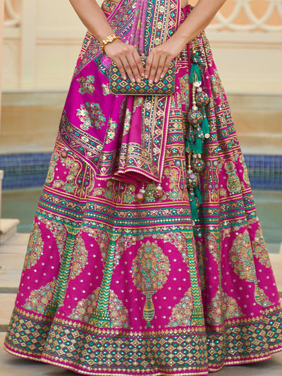 Pink-Purple Designer Silk Ready to Wear Lehenga Choli With Sparkle & Mirror Work