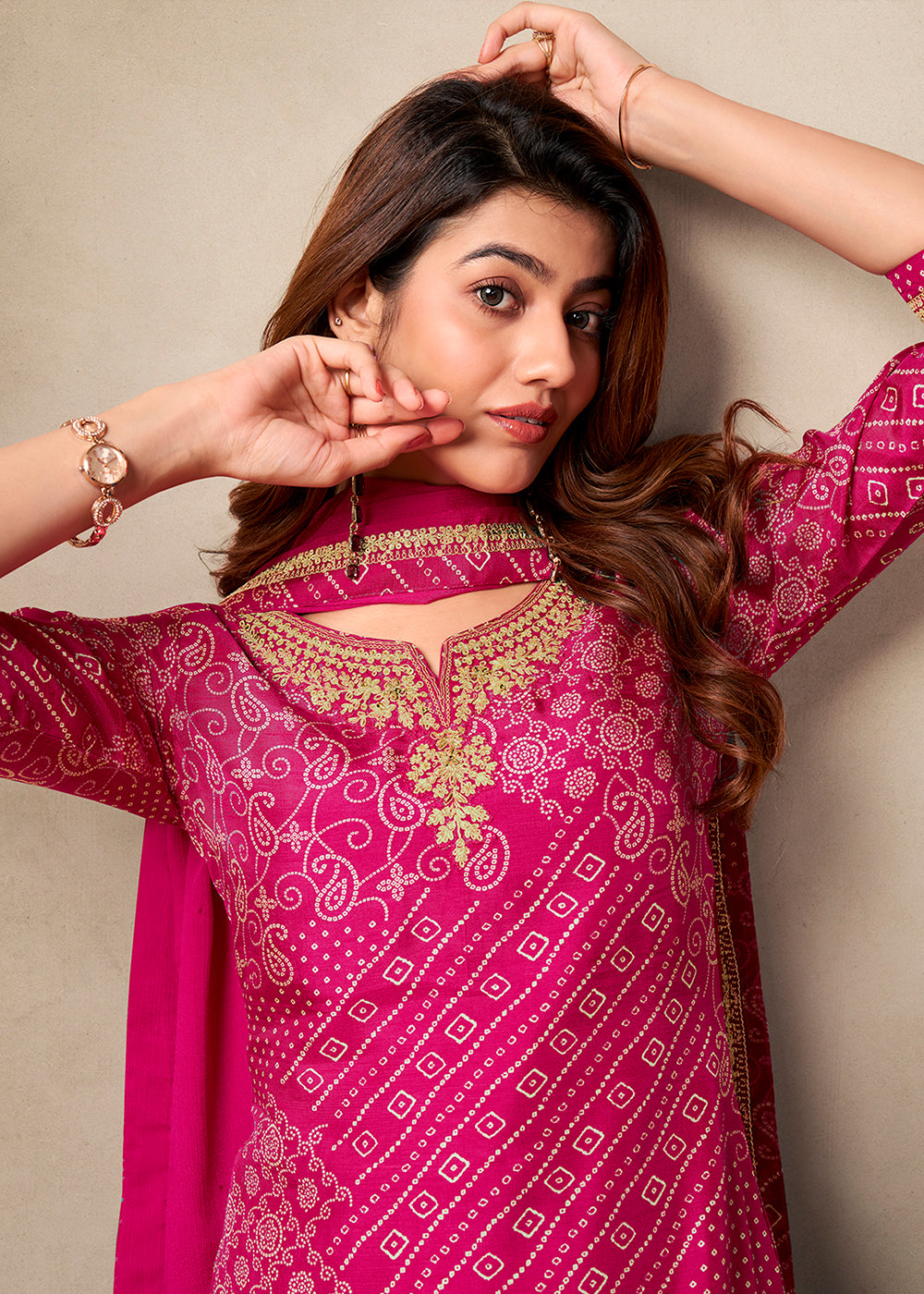 Silk Digital Bandhani Printed Ready to wear Salwar & Kurta Set