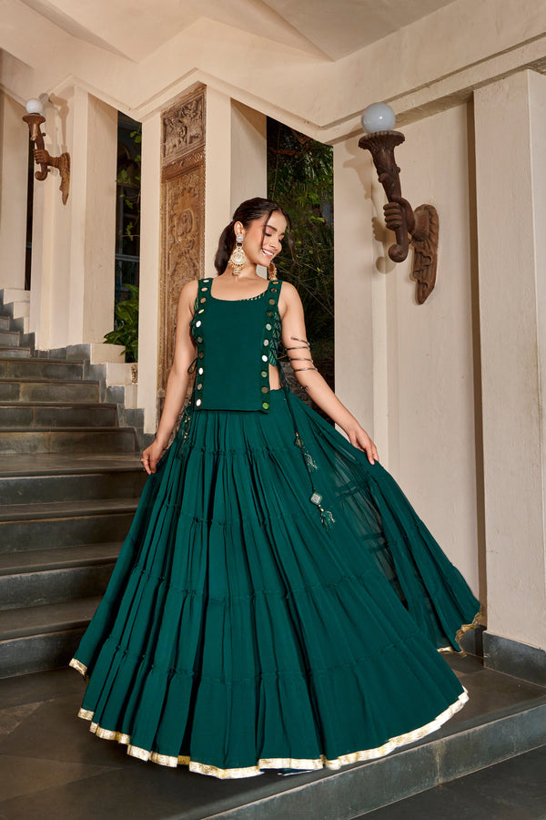 Green color Navratri Designer Ready To Wear Lehenga Set houseofpanchhi
