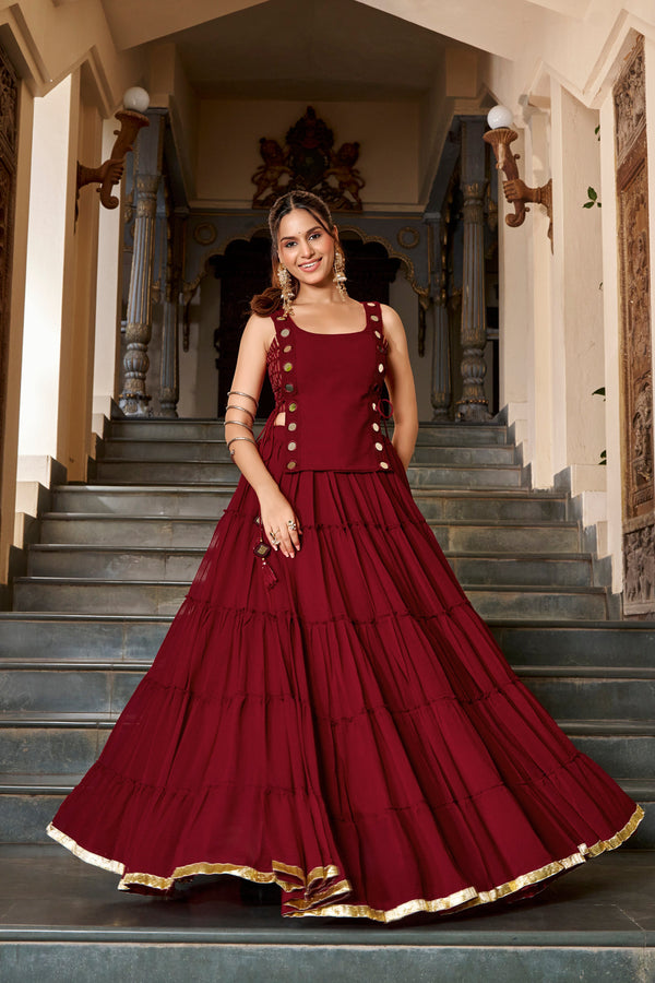Maroon color Navratri Designer Ready To Wear Lehenga Set houseofpanchhi