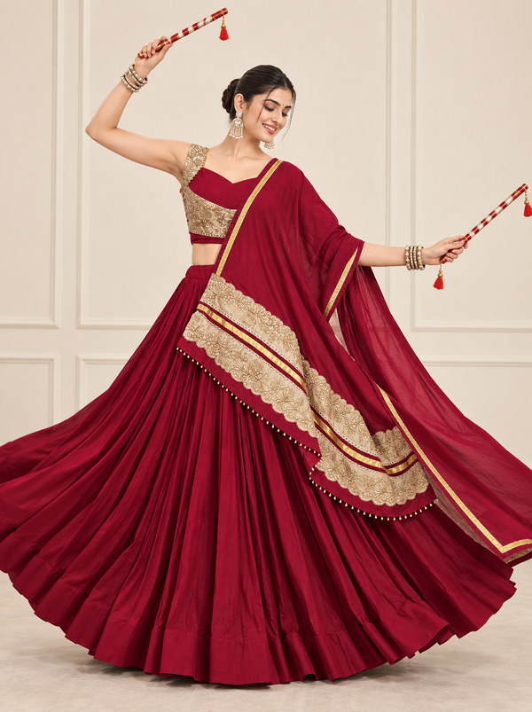 Maroon Color Mal Cotton Navratri Designer Ready To Wear Lehenga Set houseofpanchhi
