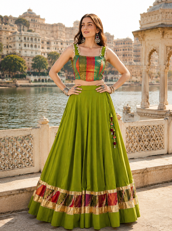 Orange & White Navratri Designer Ready To Wear Lehenga & Top houseofpanchhi