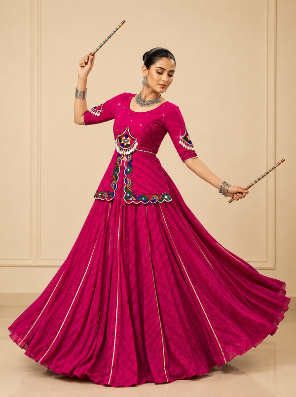 Rani Pink color Navratri Designer Ready To Wear Lehenga Set houseofpanchhi