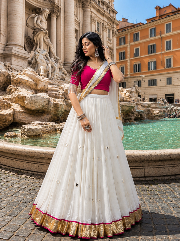Cream color Navratri Designer Ready To Wear Lehenga Set houseofpanchhi