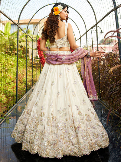 Tissue Fabric with Sequinse & Thread embroidery Semi-Stitched Lehenga choli & Dupatta