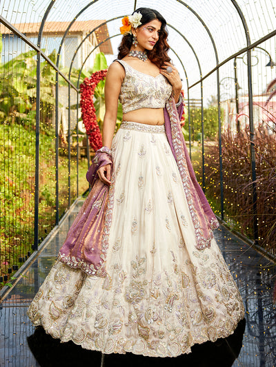 Tissue Fabric with Sequinse & Thread embroidery Semi-Stitched Lehenga choli & Dupatta