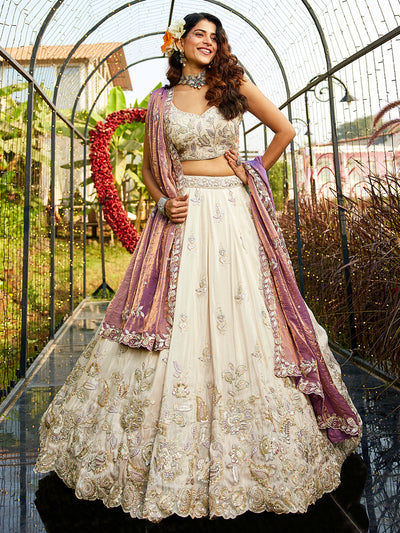 Tissue Fabric with Sequinse & Thread embroidery Semi-Stitched Lehenga choli & Dupatta