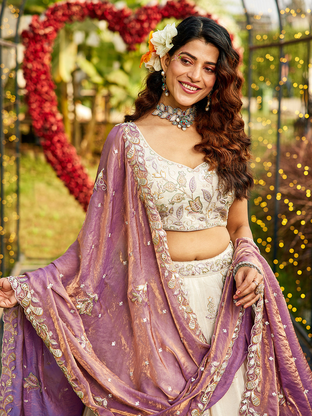 Tissue Fabric with Sequinse & Thread embroidery Semi-Stitched Lehenga choli & Dupatta