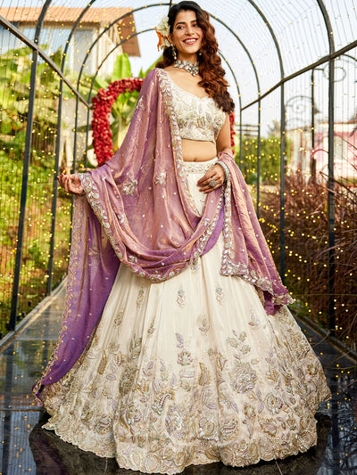 Tissue Fabric with Sequinse & Thread embroidery Semi-Stitched Lehenga choli & Dupatta