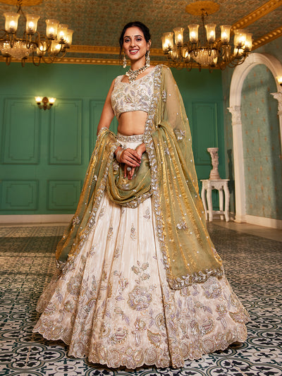 Tissue Fabric with Sequinse & Thread embroidery Semi-Stitched Lehenga choli & Dupatta