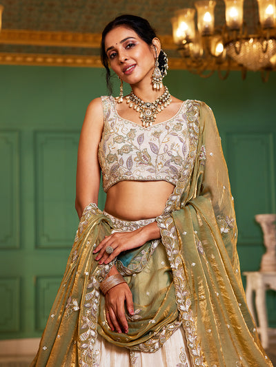 Tissue Fabric with Sequinse & Thread embroidery Semi-Stitched Lehenga choli & Dupatta