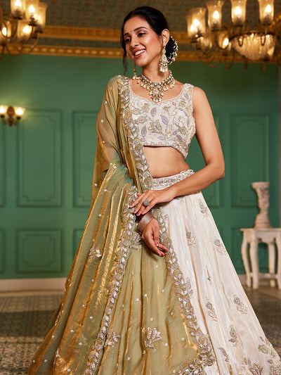 Tissue Fabric with Sequinse & Thread embroidery Semi-Stitched Lehenga choli & Dupatta