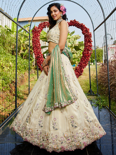 Tissue Fabric with Sequinse & Thread embroidery Semi-Stitched Lehenga choli & Dupatta