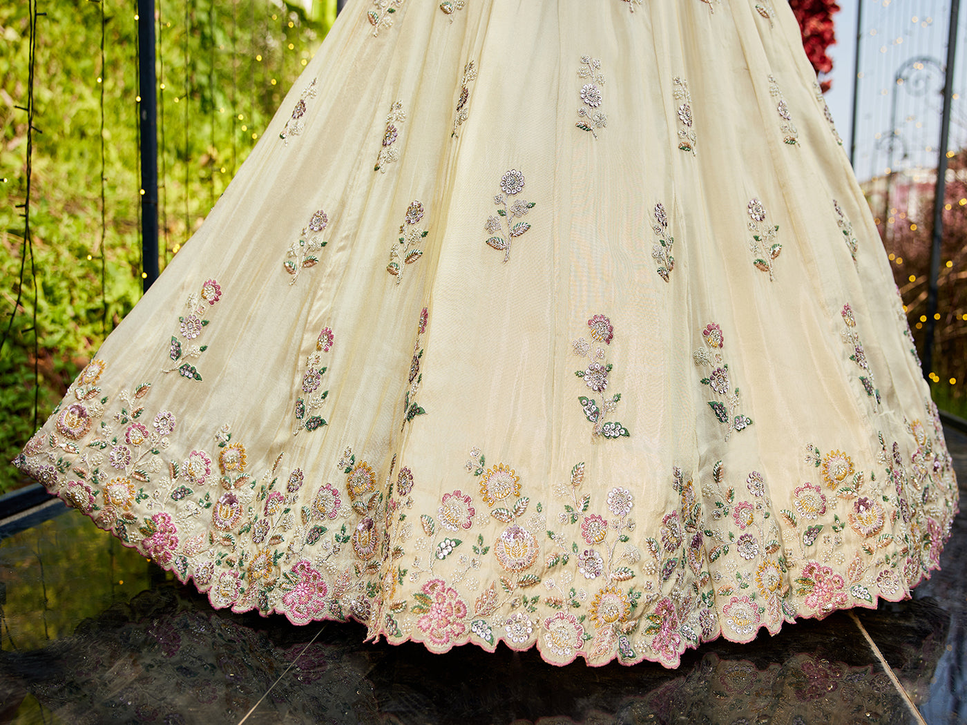 Tissue Fabric with Sequinse & Thread embroidery Semi-Stitched Lehenga choli & Dupatta