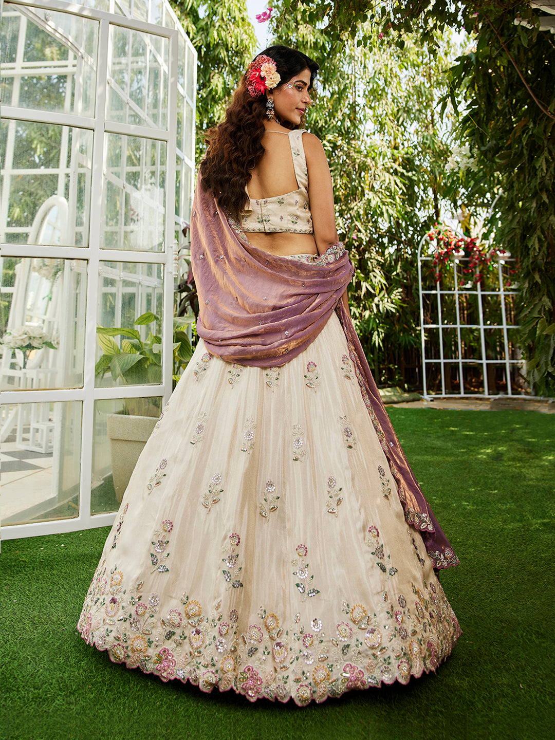 Tissue Fabric with Sequinse & Thread embroidery Semi-Stitched Lehenga choli & Dupatta