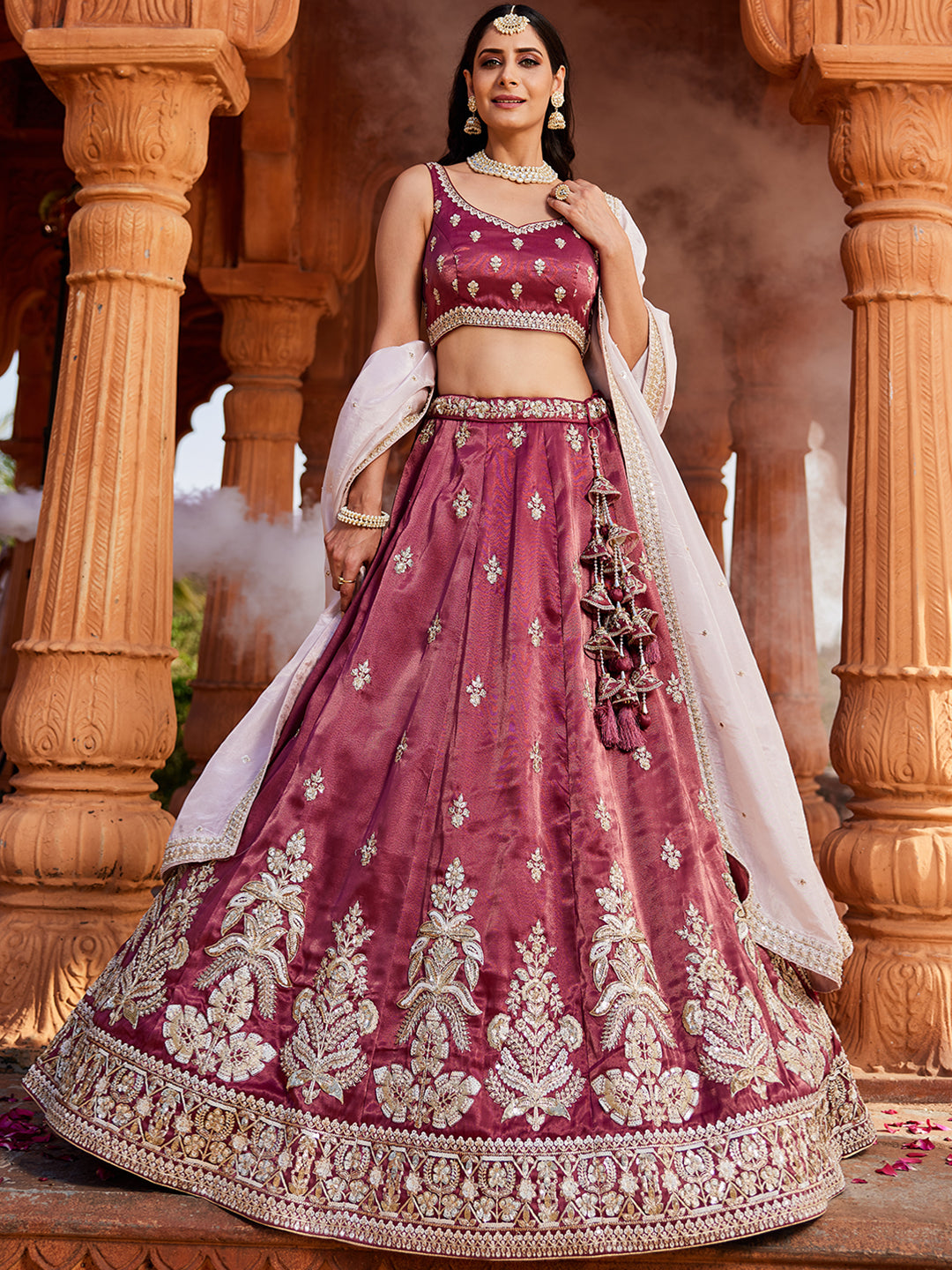 Tissue Fabric Sequinse embroidery Semi-Stitched Lehenga choli & Dupatta