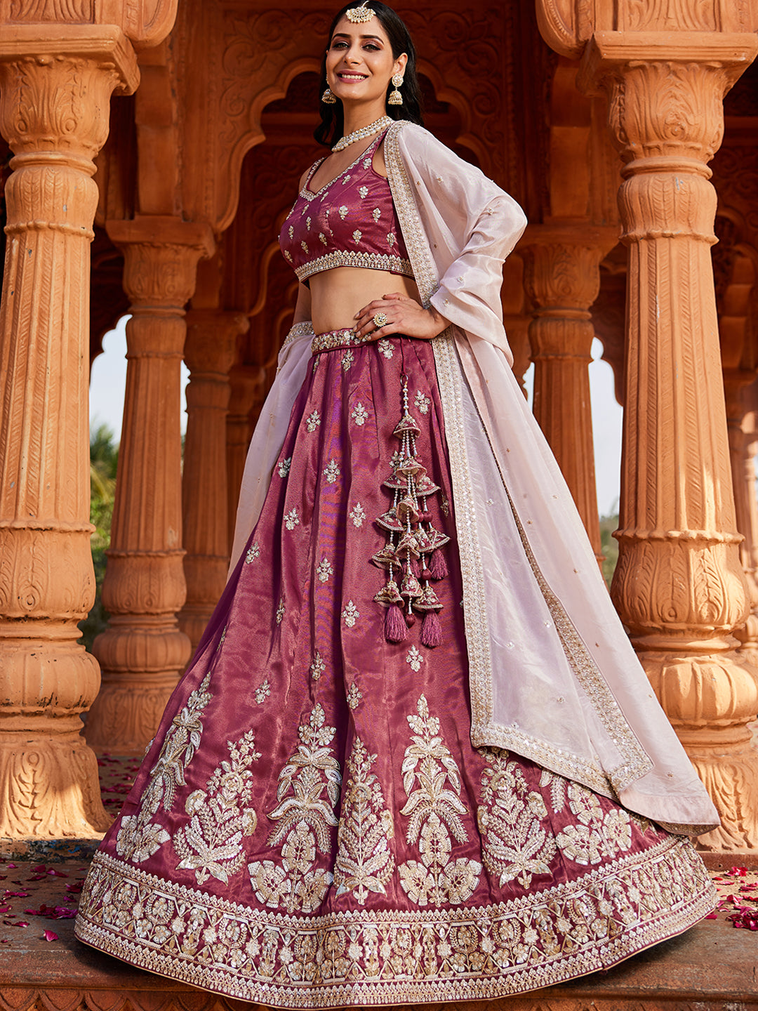 Tissue Fabric Sequinse embroidery Semi-Stitched Lehenga choli & Dupatta