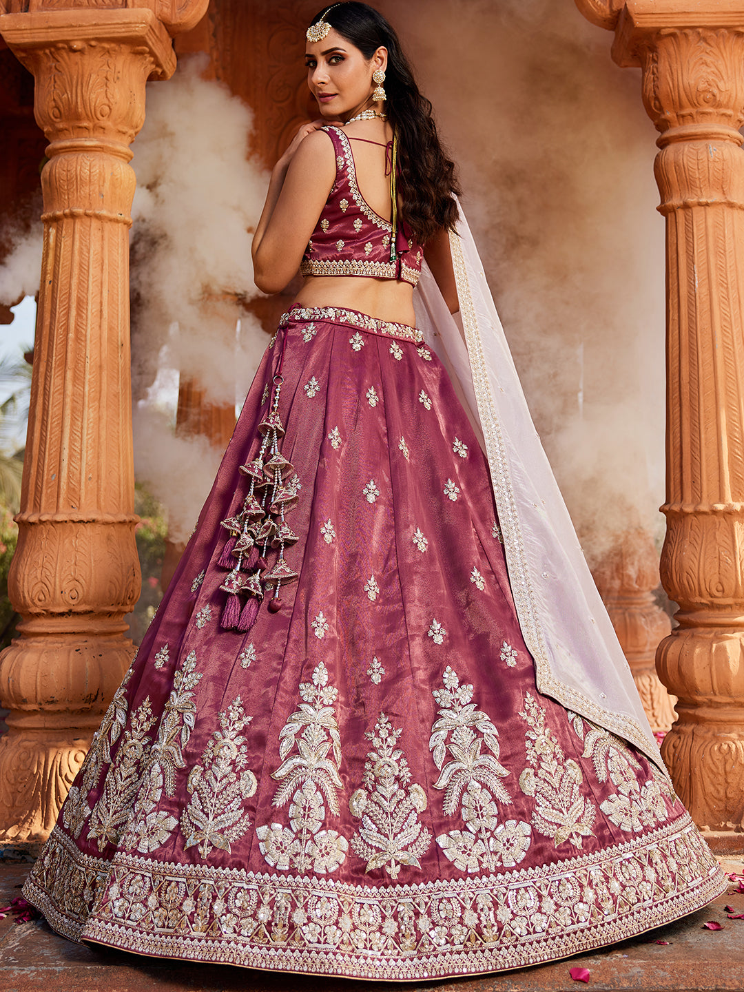 Tissue Fabric Sequinse embroidery Semi-Stitched Lehenga choli & Dupatta